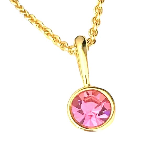 NEW Signed Nolan Miller Pendant Necklace Gold Toned Pink Crystal 1F - Picture 1 of 5